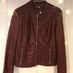 Black Rivet Faux Leather Maroon Jacket